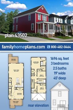 the floor plan for this two story home is shown in red and white, with an attached