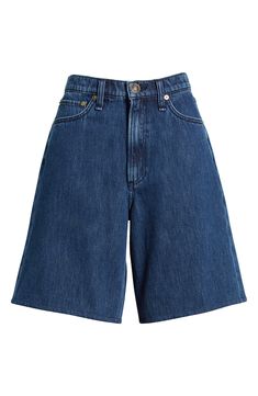 Perfectly baggy and nonchalant, these nonstretch-denim shorts exude throwback style with a high-rise waist. 9" inseam; 23" leg opening; 13" front rise; 15 1/2" back rise (size 29) Zip fly with button closure Five-pocket style 100% cotton Machine wash, line dry Made in Turkey Cheap Solid Color Cargo Shorts, Wide Leg Denim Shorts, Baggy Jean Shorts, Long Jean Shorts, Shorts Aesthetic, Grunge Chic, Bermuda Jean Shorts, Baggy Shorts, Suwon