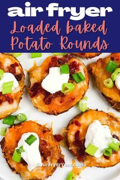 air fryer loaded baked potato rounds on a white plate