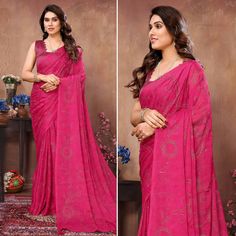 Rani Pink colored saree is made from georgette rangoli silk (Poly Silk) fabric which is highlighted with beautiful mukaish & foil printed work with tassels border as shown. comes along unstitched banglori silk blouse piece which you can customise as per your design/style. Occasion - You can buy this saree for party and functions. Note:- The actual product may differ slightly in color and design from the one illustrated in the images when compared with computer or mobile screen. Measurements: Sar Saree For Party, Rani Pink, Mobile Screen, Silk Lehenga, Printed Silk, Foil Print, Blouse Piece, Design Style, Silk Blouse