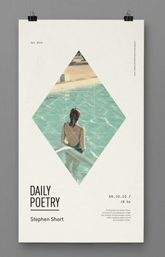 a poster with the words daily poetry written on it and a woman sitting in a pool