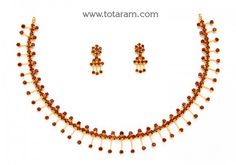 22K Gold Ruby Necklace & Drop Earrings Set - 235-GS3338 in 29.550 Grams Gold Ruby Necklace, 22k Gold Bangles, 22k Gold Necklace, Ruby Bangles, Ruby Necklace, Gold Necklace Set, Gold Jewelry Indian, Screw Back Earrings, 22k Gold