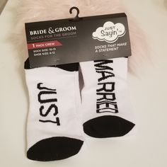 Bride & Groome " Just Saying" Crew Printed Socks New * Just Saying Socks * Crew Socks * Bride & Groom Socks * Sock Size 10-13 * Fits Shoe Size 6 To 12 Cute Gift! Groom Socks Wedding, Word Socks, Nurse Compression Socks, Nurse Socks, Personalized Socks Sockprints Socks, Cheap Funny Cotton Socks, Groom Socks, Accessories Bride, Fishnet Socks