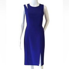 Brand : Milly Size : 2 Bust 32” Waist 26” Hip 34” Length 39” Color : Blue Material : Polyester Elastane Condition : Never Worn #Party#Elegant#Cocktail#Wedding#Evening#Event Fitted Blue Midi Dress With Side Slits, Sleeveless Royal Blue Midi Dress, Fitted Blue Sleeveless Midi Dress, Blue Fitted Sheath Sleeveless Dress, Blue Fitted Sleeveless Sheath Dress, Sleeveless Royal Blue Midi Cocktail Dress, Royal Blue Sleeveless Midi Dress For Evening, Royal Blue Sleeveless Evening Midi Dress, Royal Blue Sleeveless Dress For Work