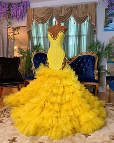 Sparkly Yellow Mermaid Prom Dresses Long for Black Women 2025 V Neck Ruffle Tiered Tulle formal Evening Gowns Customized - AliExpress 320