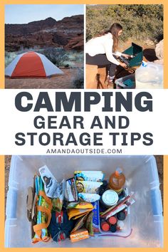 camping gear and storage tips in a plastic container