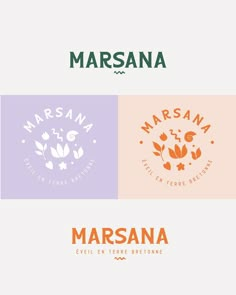 three different logos with the words marsana and marsana on them, one for each