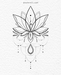 a black and white drawing of a lotus flower