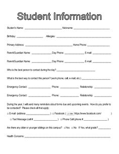 the student information form is shown in this file for students to use their cell phones