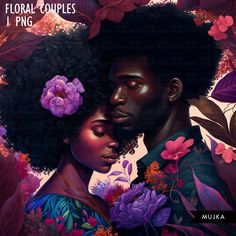 a painting of two people with flowers in their hair and the words floral couples i png