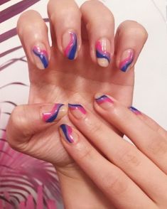 Nail Pride Designs, Pride Short Nails Designs, Pride Nails Aesthetic, Bi Nails Designs, Subtle Bi Pride Nails, Bisexual Nail Designs, Short Pride Nail, Pride Nails Bisexual