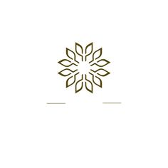 a snowflake is shown in the middle of a white and brown logo design