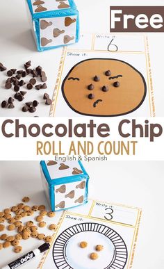 chocolate chip roll and count game with free printables for kids to play on