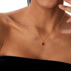 Gold Kt: 14K Solid Gold Available Gold Color: Yellow Gold Length & Width: 11.5 x 6 MM Cushion-Cut Garnet: 1 pcs 6 MM Total CTW: 1.15 Ctw Solitaire Necklace, Jewelry Elegant, Solitaire Necklaces, Ruby Necklace, Timeless Luxury, Eternity Bands, Cushion Cut, Sale Event, Sale Items