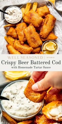 crispy beer battered god with homemade tartar sauce is the perfect appetizer