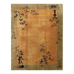 Antique Chinese - Art Deco Rug with a peach background. Measures: 9'0'' X 11'8''. Soft Yellow Background, Art Deco Carpet, Botanical Rug, Bamboo Rug, Chinese Art Deco, Peach Background, Rug Studio, Asian Rugs, Chinese Rug