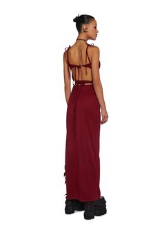 In a stretchy jersey construction with cut out detailing. With adjustable shoulder ties, O-ring hardware, high side slits, and adjustable back tie closures. Cut Out Maxi Dress, Dress With Tie, Goth Fashion, Dolls Kill, Exclusive Collection, O Ring, Online Boutique, Red Dress, Cut Out