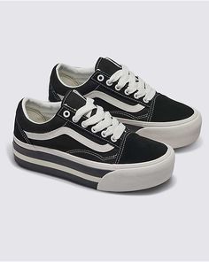 Vans Shoes Platform, Casual Vans Outfit, Platform Vans Outfit, Platform Aesthetic, Platforms Aesthetic, Vans Shoes Outfit, Old Skool Stackform, Vans Shoes Fashion, White Platform Shoes