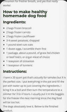 the instructions for how to make healthy homemade dog food