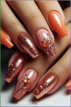 Nailart Autumn, Latest Nails, Fall Thanksgiving Nails, Themed Nails, Orange Nail Designs, September Nails, Vacation Nails, Thanksgiving Nails, Short Nail Designs