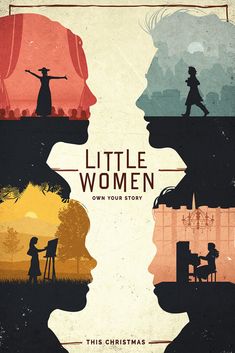 a movie poster for the film little women, with silhouettes of people in different colors