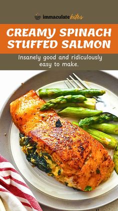 Easy stuffed salmon, packed with creamy spinach and a buttery, lemon-herb sauce. It's a showstopper that's surprisingly easy to make. Perfect for a special occasion or a weeknight dinner. Spinach Stuffed Salmon, Salmon With Spinach, Stuffed Salmon, Herb Sauce, Salmon Filet, Creamy Spinach, Dinner Guest