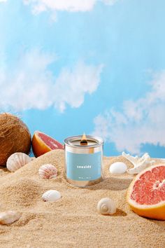 road trip to the beach? no need with this fresh, coastal scent inspired by summers spent seaside. soak in the salty air and beach vibes with gentle notes of fresh grapefruit, creamy coconut and sea salt. notes: grapefruit + coconut + sea salt  mini // burn time: 20-25 hours classic // burn time: 40-45 hours Candle Minimalist, Candle Plant, Coastal Scents, Beach Candle, Summer Fragrance, Vegan Gifts, Candle Gift Set, Custom Candles, Hand Poured Candle