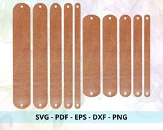 six pieces of brown leather with holes on each side and the words svg - ppps