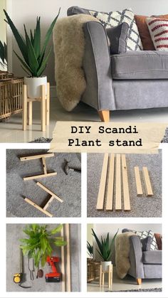 the diy scandi plant stand is made from wood and has plants in it