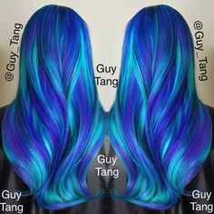 Dimensional Blue Hair, Vibrant Blue Hair, Blue And Green Hair, Guy Tang Hair, Sea Hair, Guy Tang, Coloured Hair, Awesome Hair, Bright Hair