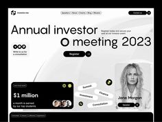 the website for an investment firm is shown in black and white, with images of people on it