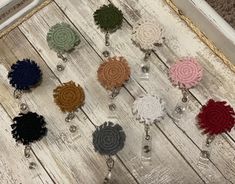 "Spiral Macrame Badge Reel -This is a cute way to show off your badge. Whether its for a nurse, teacher, doctor, business woman/man, students, etc.. doesn't matter! -Each badge reel is made by me and inspired by Boho/Farmhouse/Coastal Themes. -Made with 100% recycled cotton cord and clear backing extendable reel.  -Size: Approximately 1.5 inches around and extends approximately 25\" long.  -Please notice that this item is one of a kind, so it may slightly vary.  -Each reel is made to order. Plea Macrame Badge Reel, Macrame Badge Lanyard Diy, Spiral Macrame, Adjustable Customizable White Badge Holders, Customizable Adjustable Pink Badge Holders, Black Retractable Badge Reel For Gift, Farmhouse Coastal, Macrame Boho, Key Accessories