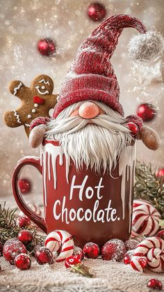 a santa claus mug with hot chocolate on it