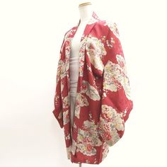 This is a pre-owned authentic Japanese kimono garment. This is a absolutely stunning genuine Japanese Antique Silk Haori. The fabric is a mid-lightweight Silk, smooth-textured with a lustrous finish typical rinzu fabric. Great to wear and enjoy as a very old traditional costume, also perfect for an unique antique wall art. Discoloration (See picture). This kimono has "Shitsuke-ito"(white stitching), to keep garment neat during long periods of storage, it just gets pulled out prior to wearing. #1 Total Length : 84cm/33.1 inches #2 Center to the edge of the sleeve : 62cm/24.4inches #3 Center to Shoulder : 30cm/11.8inches #4 Sleeve Length : 48cm/18.9inches Material: Silk Color: Light Red -Important Notice- All items in my store are used and vintage items. These are not like new mass-produced Antique Wall Art, Haori Jacket, Traditional Costume, Long Periods, Japanese Antiques, Vintage Kimono, Unique Antiques, Japanese Kimono, Light Stain