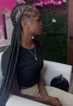 Large Straight Back Feed In Braids, Hearts Braids, 6 Feed In Braids Hairstyles, Cornrows With Box Braids, Feed In Braids, New Hair Do, Black Ponytail Hairstyles