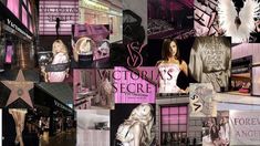 a collage of victoria's secret pictures with pink lighting