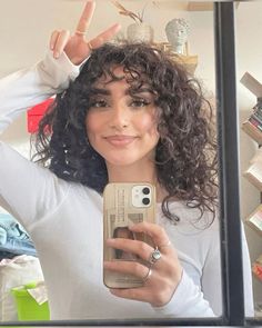 Create Pin for ad Curly Hair Bangs Small Forehead, Curly Bangs Wavy Hair, Curly Hair Bangs Aesthetic, Eyelash Bangs Curly Hair, Curly Bangs Small Forehead, Curly Hair Curtain Bangs Hairstyles, Curly Curtain Bangs 3b, Short Curly Hair With Side Bangs, Curly Haircuts Medium With Bangs