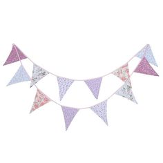 a pink and purple bunting banner with flowers on it