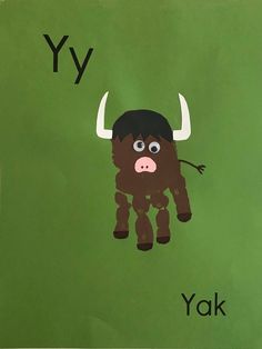 the letter y is for yak with an image of a bull on it's face