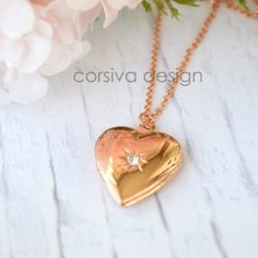 "Heart Shaped Locket decorated rhinestone, choose a birthstone color for her, bridesmaids, flower girls, moms, daughters, and friends. A perfect gift. Heart lockets come in gold and silver Size: Locket measures 20mm x 19mm (3/4\" x3/4\") Finish: Rose Gold Chain: Oval link chains Stone Color: Pick yours Chain Necklace Length:  adjustable 15\"5 - 18\" Note: Handmade to order, please allow 3-5 days for us to make your item before shipping" Heart Cut Heart Necklace For Mother's Day Wedding, Heart Cut Heart Necklace For Wedding On Mother's Day, Heart Cut Necklace For Wedding And Mother's Day, Cubic Zirconia Heart Charm Jewelry For Wedding, Wedding Jewelry With Cubic Zirconia Heart Charm, Wedding Jewelry With Heart Charm In Cubic Zirconia, Rose Gold Locket For Valentine's Day, Rose Gold Heart Locket Necklace For Wedding, Wedding Heart Pendant Jewelry With Birthstone