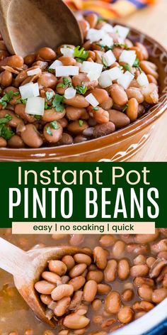 instant pot pinto beans in a bowl with spoon