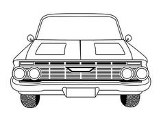 the front end of an old car in black and white, on a white background