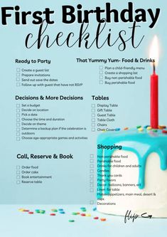 a birthday checklist with a candle on it