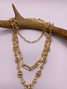 "Vintage statement stacking layered  9k gold filled chains  Choose your chain, choose your length.  Great for layering stacking chains of different lengths.  on a Gold filled chain 16\", 18\", 20\", or 24\" Lovely etched design Ships on a gold filled chain of your choice  Thank you for supporting a small veteran owned business! All jewelry is shipped free within the US in a stylish gift box" Luxury Antique Link Chain Necklace, Vintage Gold Chain, Gold Chain Link Necklace, Chain Necklaces, Stylish Gifts, Chain Link Necklace, Gold Filled Chain, Link Necklace, Link Chain