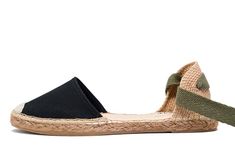 Espadrilles Handmade, in Spain, Gala Laces Espadrille Laro in Black color by Avarcas USA Rioja Spain, Lace Espadrilles, Heeled Espadrilles, Elegant Sandals, Cotton Ribbon, Skirts And Dresses, Women's Espadrilles, Spring Fever, Black Espadrilles