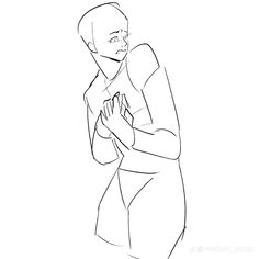 a black and white drawing of a woman holding her hands to her chest, with one hand on her chest