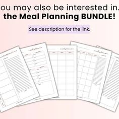 the meal planning bundle includes five different meals and four separate menus, including one for each