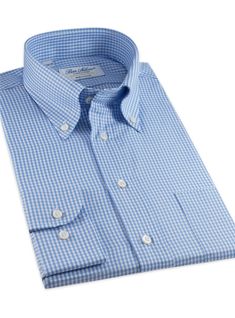 Blue & White Small Grid Check Button Down - The Ben Silver Collection Formal Gingham Button-up Shirt, Classic Gingham Dress Shirt For Business, Ben Silver, Nice Shirts, Mens Work Outfits, French Cuff Shirts, Standard Dress, Silver Collection, Collar Stays