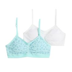 These girls' Maidenform seamless cropped bras lend comfortable support throughout the day. 2-packAdjustable strapsRemovable padsSeamless designRuched centerFABRIC & CARENylon, polyester, spandexMachine washImported Size: Large. Color: Turq/Aqua. Gender: female. Age Group: kids. Pattern: Pattern. Crop Bra, Kids Pattern, Bras And Panties, These Girls, Turquoise Blue, Gender Female, Age Group, The Day, Socks