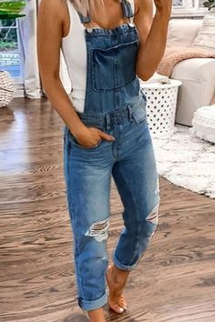 Details: Material: Denim Style: Casual Pattern Type: Solid Element: Ripped Elastic: No(Nonelastic) Sleeve Length: Sleeveless Fit Type: Regular Profile: Straight Type: Solid Color Size(in) Waist Length Hips S 28.3 47.6 36.2 M 29.9 48 37.8 L 31.5 48.4 39.4 XL 33.1 48.8 40.9 2XL 34.6 49.2 42.5 3XL 36.2 49.6 44.1 4XL 37.8 50 45.7 5XL 39.4 50.4 47.2 Tips:Due to the many variations in monitors, the color in the image could look slightly different, please take physical design and color shall prevail.Please allow 0.4"-1" differs due to manual measurement. Casual Sleeveless Solid Denim Jumpsuit, Stretch Overalls With Pockets, Stretch Denim Blue Casual Jumpsuit, Blue Non-stretch Sleeveless Denim Jumpsuit, Casual Sleeveless Denim Blue Jumpsuits And Rompers, Casual Stretch Denim Blue Overalls, Casual Sleeveless Stretch Overalls, Blue Stretch Denim Jumpsuit, Blue Stretch Denim Overall Jumpsuit